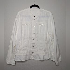 Coldwater Creek Womens White Linen Coastal Nautical Tab Button Jacket XL